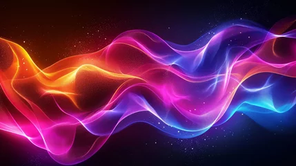 Foto op Plexiglas Vibrant neon color wave lights dynamic background with glittering particles © Robert Kneschke