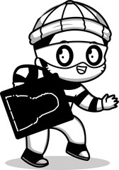 Cute Thief Steal Painting Cartoon Vector Icon Illustration People Holiday Icon Isolated Flat Vector