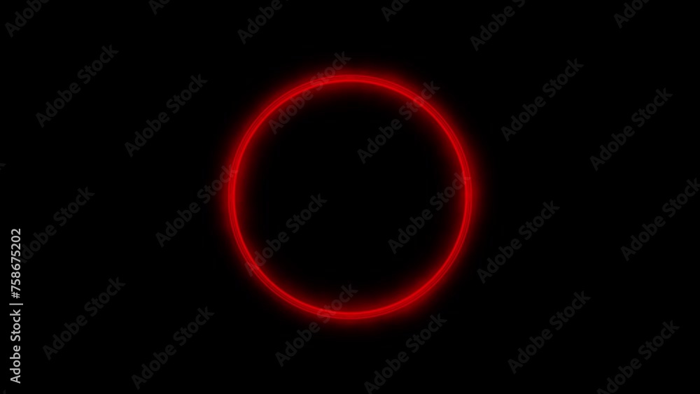 Poster animated neon pulsing double red ring for circular shaped logo idea. alpha channel for transparent b