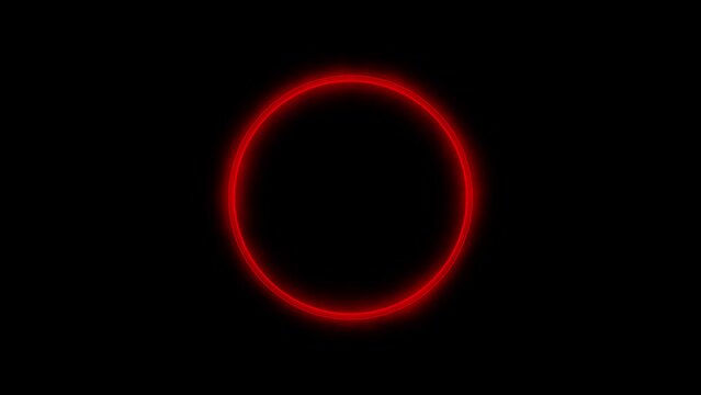 Animated neon pulsing double red ring for circular shaped logo idea. Alpha channel for transparent background