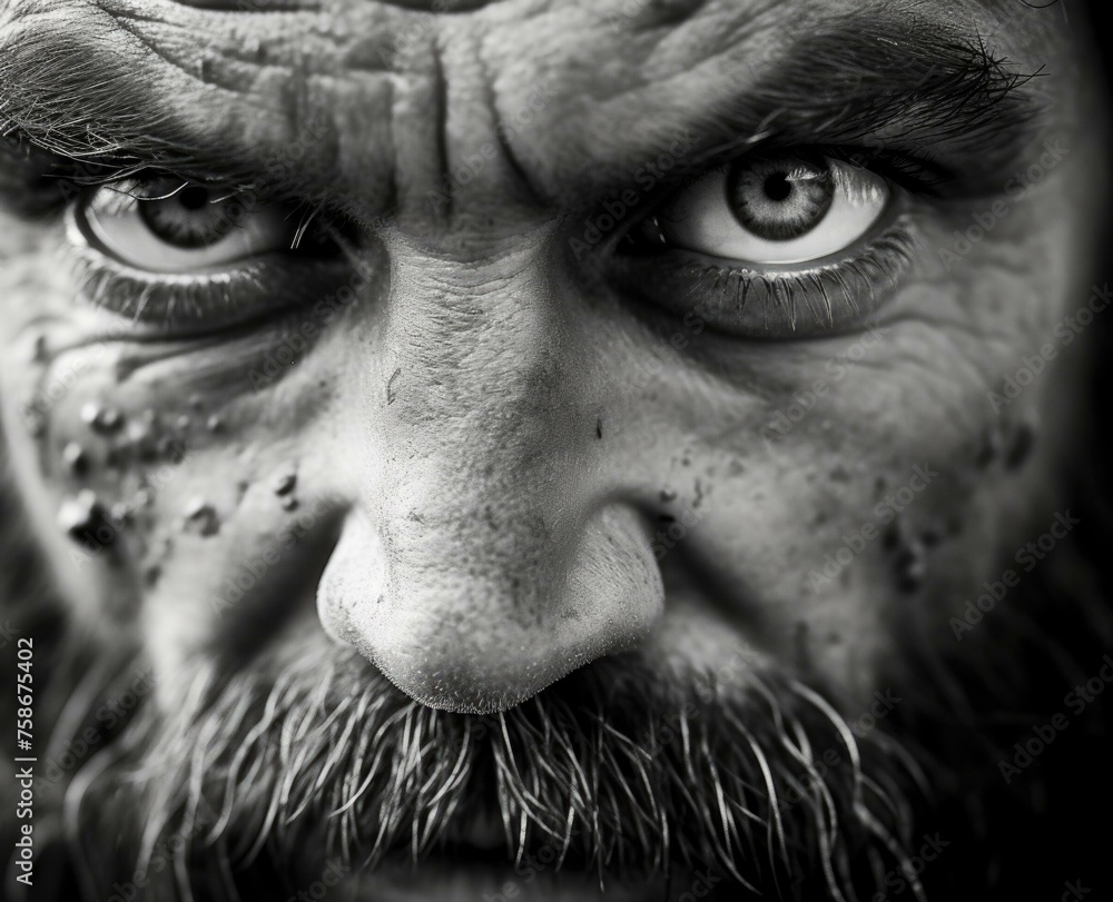Poster a close up of a man with a beard and a mustache. generative ai.