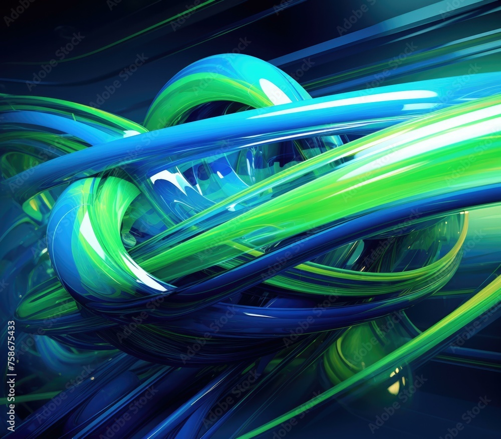 Poster a close up of a blue and green swirl of some sort. generative ai.