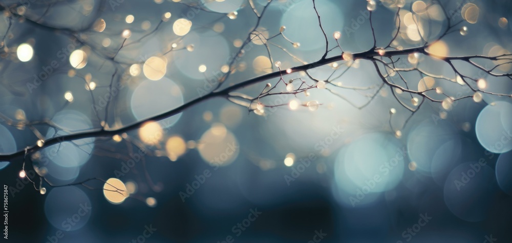 Poster a close up of a branch with lights on it. generative ai.