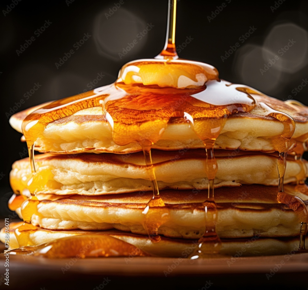Aufkleber a stack of pancakes with syrup being drizzled on top. generative ai.