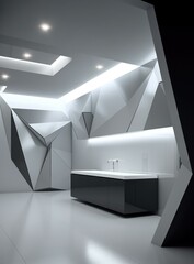 A modern bathroom with a sink and a light fixture. Generative AI.