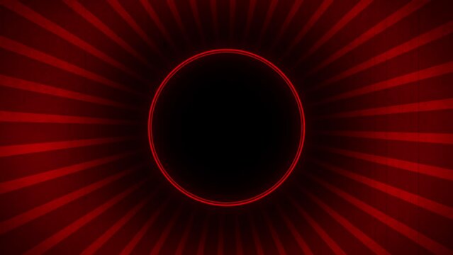 Animated pulsing double red ring and rotating retro vintage rays for circular shaped logo idea. Alpha channel for transparent background