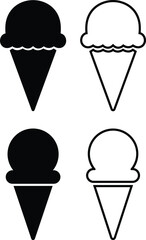 Ice cream cone icon set isolated on transparent background. Modern sweet vanilla desert sign. Trendy black vector chocolate cram symbol collection for web site design, button to mobile app. Logotype.