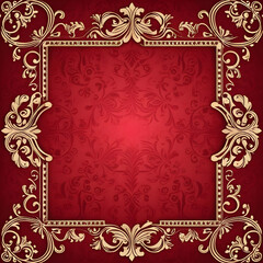 Vintage red background with golden ornamental featuring copy space for text. Ideal for Weddings, Mother's day, Lover's Day, Love Romance Ornament concept. Perfect for a floral poster or invitation.
