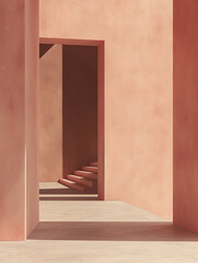 Gebäude mit Stufen in hellen Farben aus Terra Stein, ai generativ