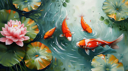 Goldfish in the lake oil painting handmade ..