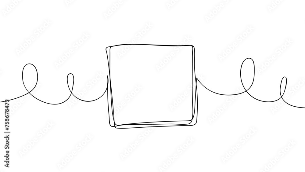 Poster square frame. continuous black line. line art. hand drawn sketch outline. vector illustration.