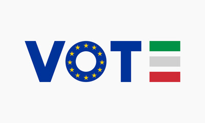 Vote word with Italy flag banner or icon. Italian federal or municipal elections poster. European parliament election label.