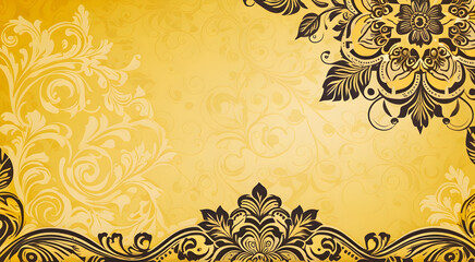 vintage yellow floral background with ornament. flyer, poster, cover, banner, design, wedding card, design and decoration, 