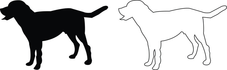 Dogs silhouette icon set. black flat and line animal vector collection isolated on transparent background. Belgian malinois clipart, depict dog standing, walking, running, jumping and digging hole.