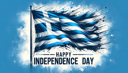 Grunge style illustration of the greek flag waving for independence day.