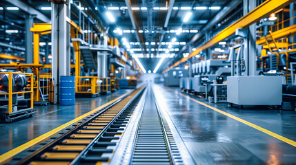 Automated Factory Line with Industrial Machinery, Emphasizing the Role of Automation and Technology in Enhancing Manufacturing Efficiency