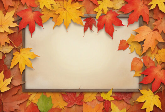 Watercolor Style Illustration Autumn Leaves Image Frame