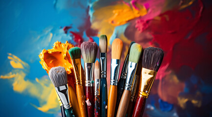 Colorful Paintbrushes on an Artist's Palette