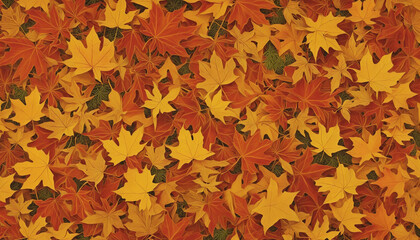 Naklejka na ściany i meble Beautiful falling background maple leaves with pumpkins background for the autumn season