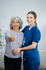 Nurse takes care of elderly patients.