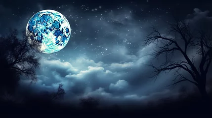 Tuinposter Volle maan en bomen full moon in night sky beautiful background