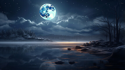 Naklejka na ściany i meble full moon in night sky beautiful background