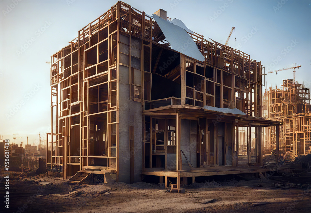 Poster house construction three-dimensional blueprint design engineering home project architect architectur