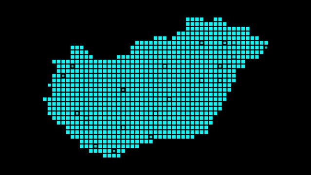 Hungary digital map. Map of Hungary in dotted style. Shape of the country filled with rectangles.