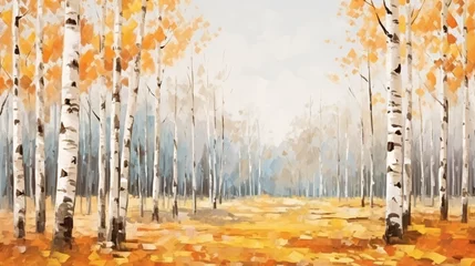  Horizontal autumn landscape with birch grove.  © Natia