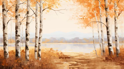 Fotobehang Berkenbos Horizontal autumn landscape with birch grove. 
