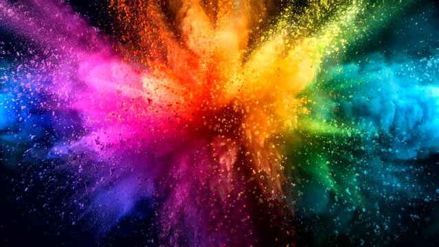 colorful powder explode on black background, video looping 