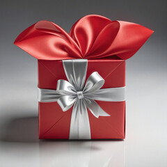 Red gift box with silver ribbon red silver gift