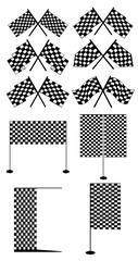 Vector, black, and ,white, checkered, auto, racing, flags, and, finishing, tape, vecto,r set,
