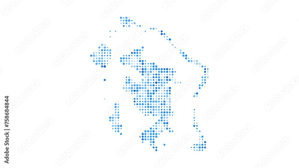 Poster bora bora dotted digital map. map of bora bora with pulsating colored circles. shape filled with blu