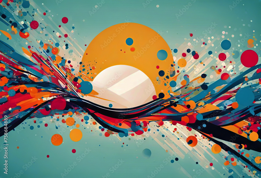 Fototapete abstract pop art line and dots color pattern background. vector liquid splash overlay geometric desi
