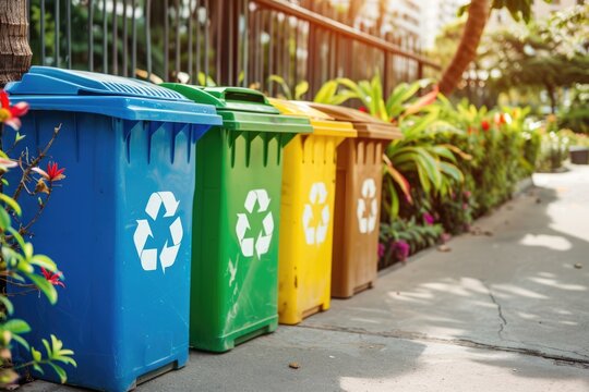 Waste sorting garbage bins, trash cans. Sorting garbage. ecology rubbish recycling