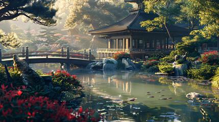 Japanese garden in the morning 