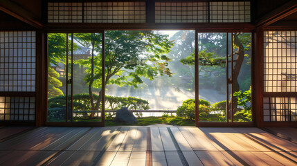 Japanese garden in the morning 