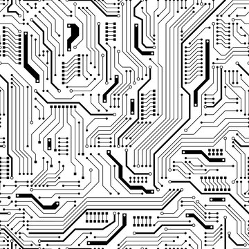 Circuit board seamless pattern isolated on white background.