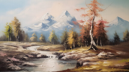 Landscape oil painting handmade drawing ..