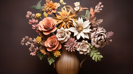 Large Flower Bouquet in Wooden Vase    