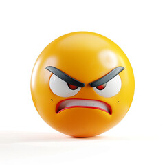 angry yellow smiley face on a white background, 3D