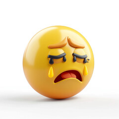 Fototapeta premium sad yellow smiley face on a white background, 3D