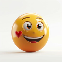 yellow smiley emoji in love on a white background, 3D