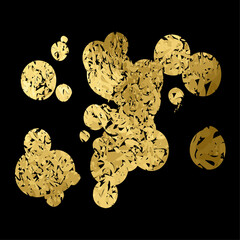 Stardust Gold Foil Frame Gold brush stroke. Sparkling golden ring frame made on brush stroke isolated on transparent background. Vector design element.