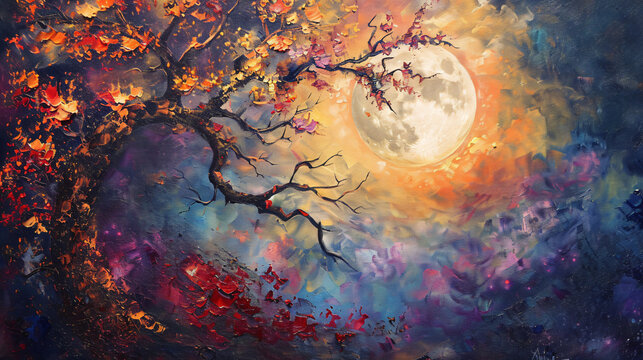 Lights the evening Moon oil painting ..