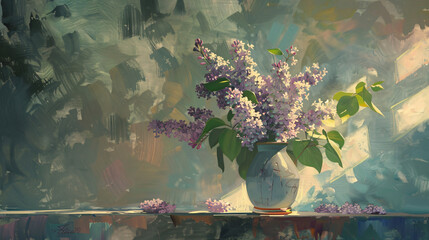 Lilacs in a Vase oil painting on canvas ..