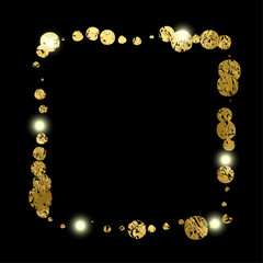 Stardust Gold Foil Frame Gold brush stroke. Sparkling golden ring frame made on brush stroke isolated on transparent background. Vector design element.