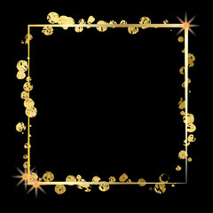 Stardust Gold Foil Frame Gold brush stroke. Sparkling golden ring frame made on brush stroke isolated on transparent background. Vector design element.