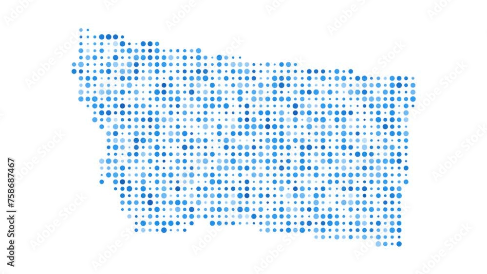 Poster montana dotted digital map. map of montana with pulsating colored circles. shape of the us state fil